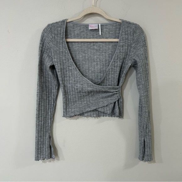 Out From Under Women's Lila Brushed Ribbed Wrap Lounge Gray Top Size Small - Picture 3 of 8